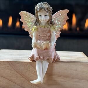Vintage 1993 Dezine Fairy Figurine 4" Shelf Sitter Reading Book Pink Dress